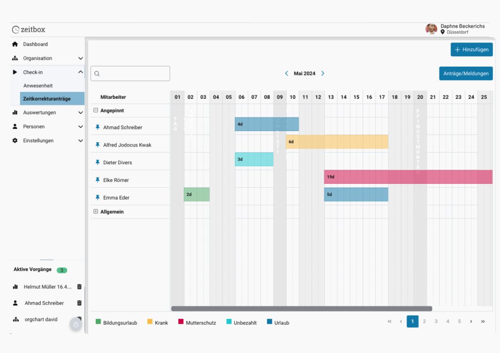 Kalender zur Planung und Erfassung von Abwesenheiten in zeitbox